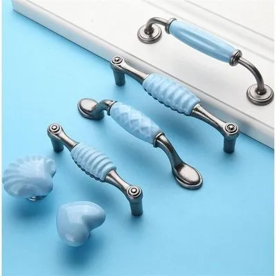 

3.75'' 5'' Bule Ceramic Handles Kitchen Cabinet Pull Handle Knobs Silver Drawer Handles / Dresser Handles Decorative Hardware