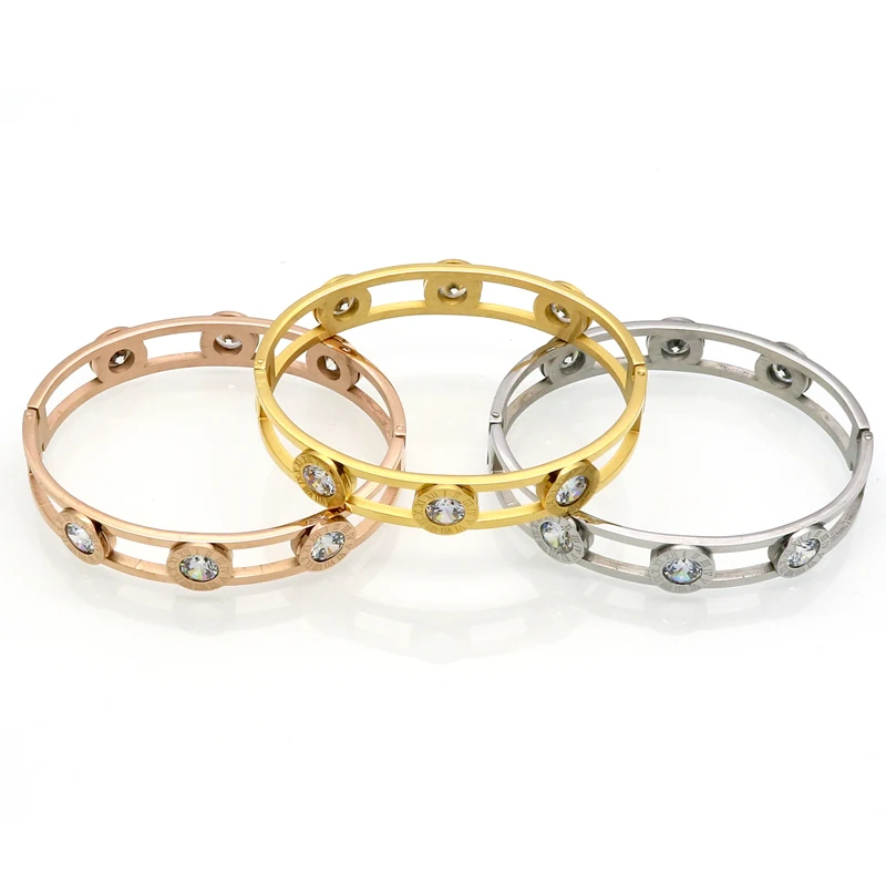 BORASI Moveable Crystal Cuff Bracelet Gold Color Bangle Stainless Steel Bracelet For Women Bracelets & Bangles Wholesale