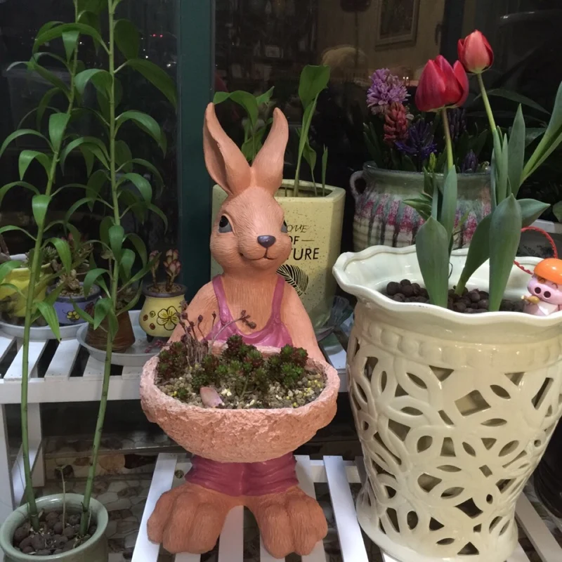 

Modern Resin Outdoors Garden Large Diameter Bunny Animal Fleshy Flower Pot Creative Beautiful Green Plantpot Succulent Plant Pot