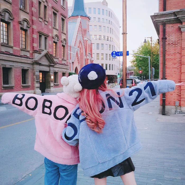 

Princess sweet lolita jacket Bobon21 handsome girl heavy letter embroidered oversize boyfriend warm jacket Thick leisure C1556