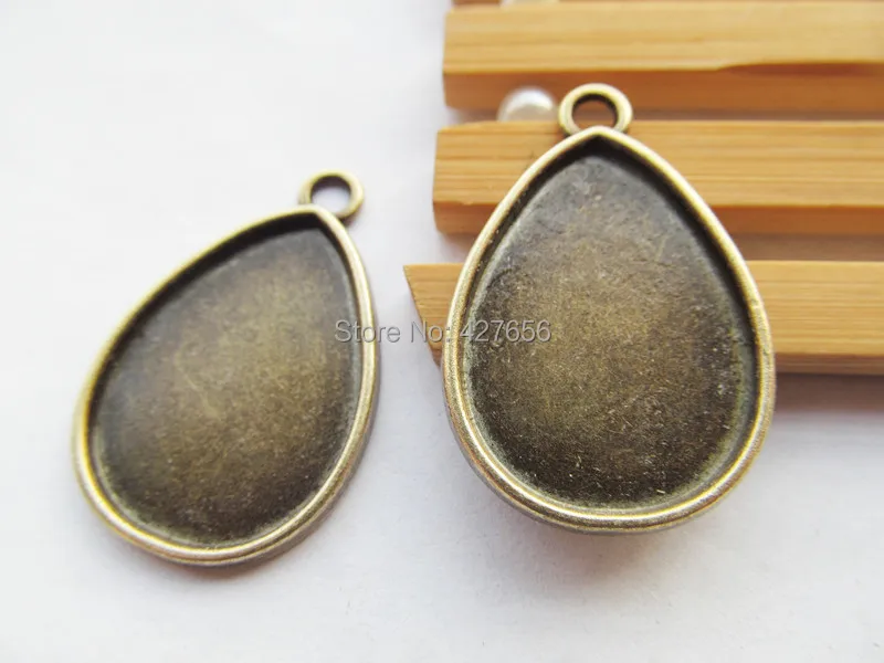 50pcs Antique Silver/Antique Bronze Raindrop Base Setting Tray Bezel Pendant Charm/Finding,fit 18mmx25mm Cabochon/Picture/Cameo