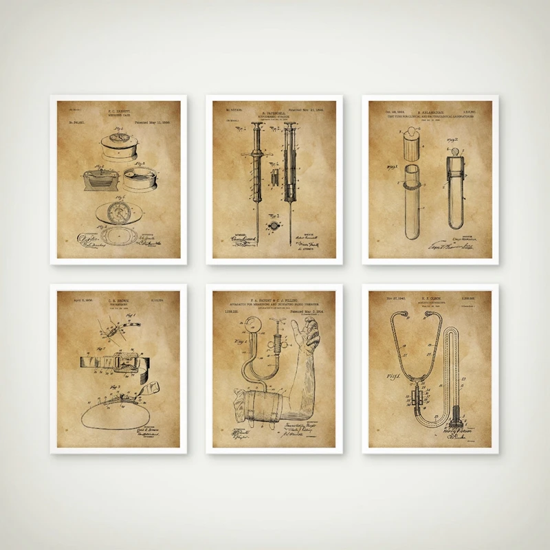 Vintage Medical Equipment Patent Blueprint Posters And Prints Medicine Wall Art Canvas Painting Doctor Gift Clinic Decor