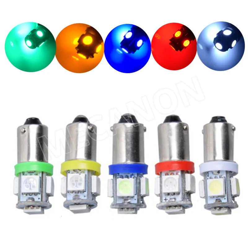 100pcs Wholesale BA9S T4W 12V 24V Car LED Reading Light Door Lights Bulb Auto Interior Bulbs 5SMD 5050 White Red Blue Yellow