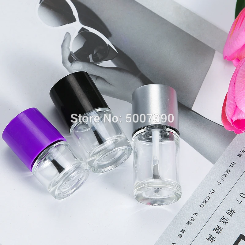 30/50pcs 5ml 10ml 15ml Round Clear Glass Empty Bottle Nail Polish Bottle Container With A Lid Brush, Nail Gel Bottles