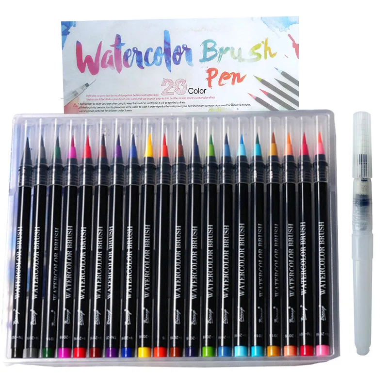 

20 Colors/Set Premium Painting Soft Fine Tip Brush Markers Pens Watercolor Pen for Sketch Drawing Calligraphy Manga Comic