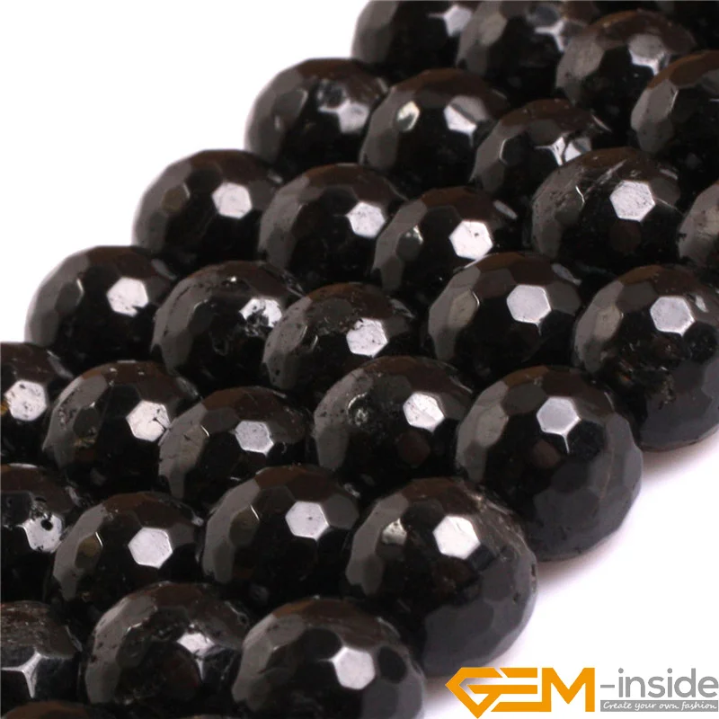 Natural Stone AAA Grade Faceted Black Tourmaline Round Beads For Jewelry Making 15 inch Semi-Precious Stone DIY Jewelry Bead