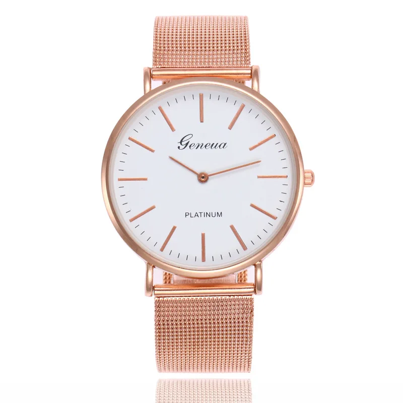 2023 New Brand Geneva Rosy Gold Casual Quartz Watch Women Metal Mesh Stainless Steel Watches Relogio Feminino Ladies Wrist Watch