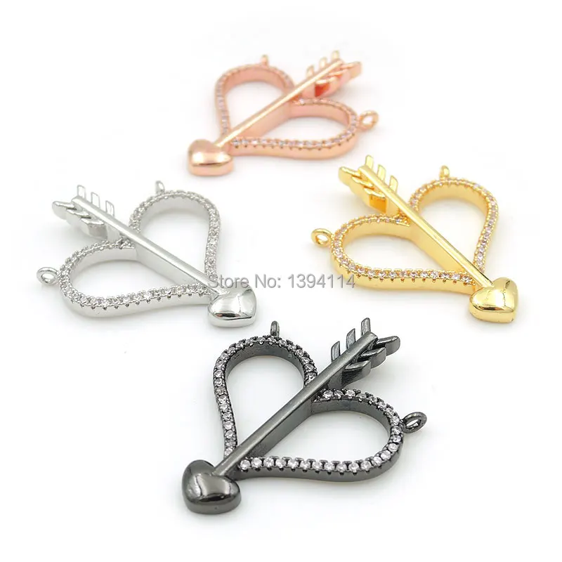 

30*22*3 мм микро проложить прозрачное сердце с фианитом и стрелкой, подвеска из двойных кругов, подходит для женщин, аксессуары для ожерелья