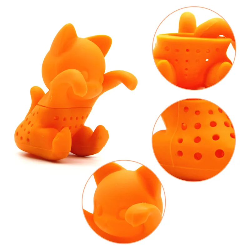 Set of 2pcs Pink and Orange Food Grade Plutus Lucky Cat Silicone Tea Infuser Strainers Filter