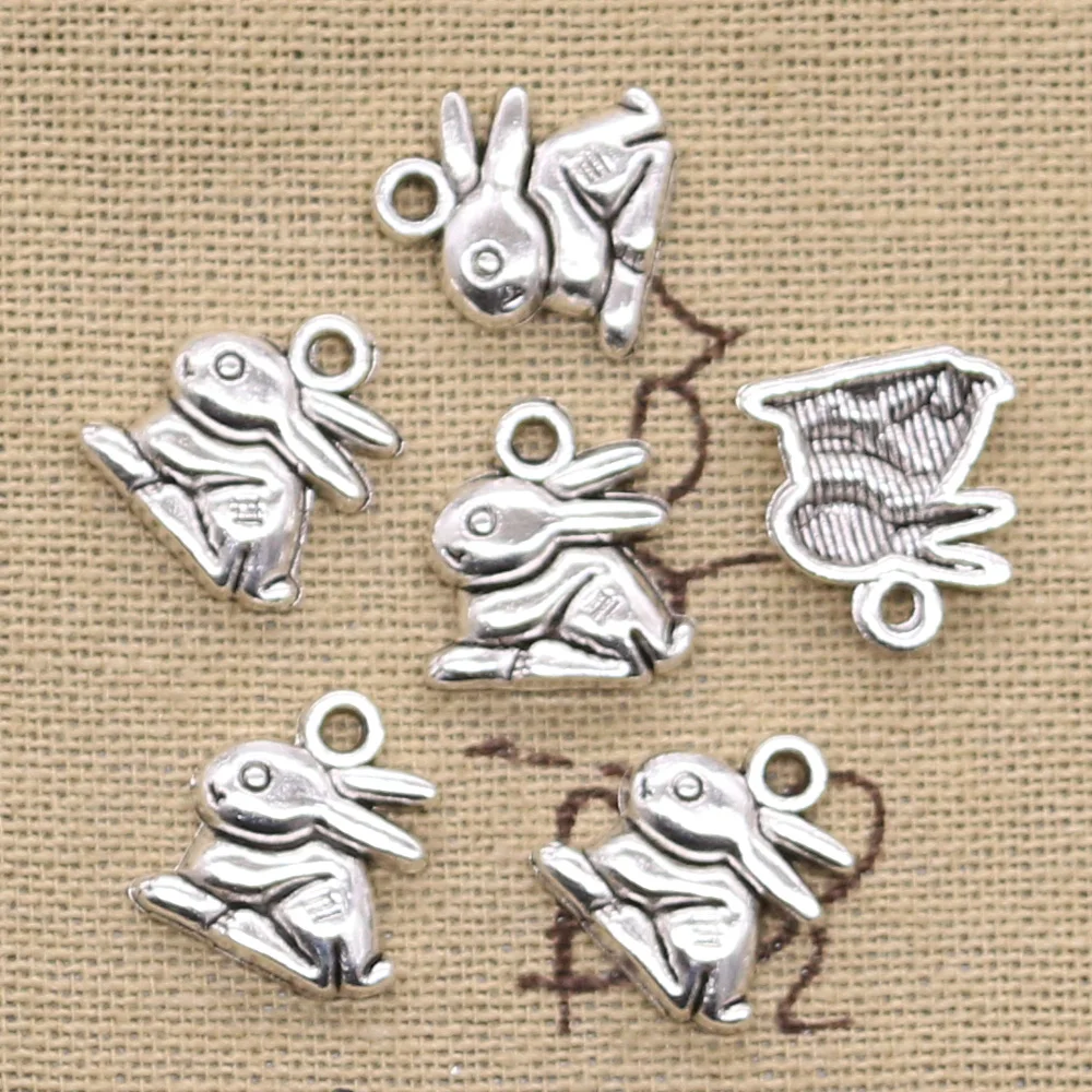 30pcs Charms Lovely Rabbit 14x13mm Antique Silver Color Pendants DIY Necklace Crafts Making Findings Handmade Tibetan Jewelry