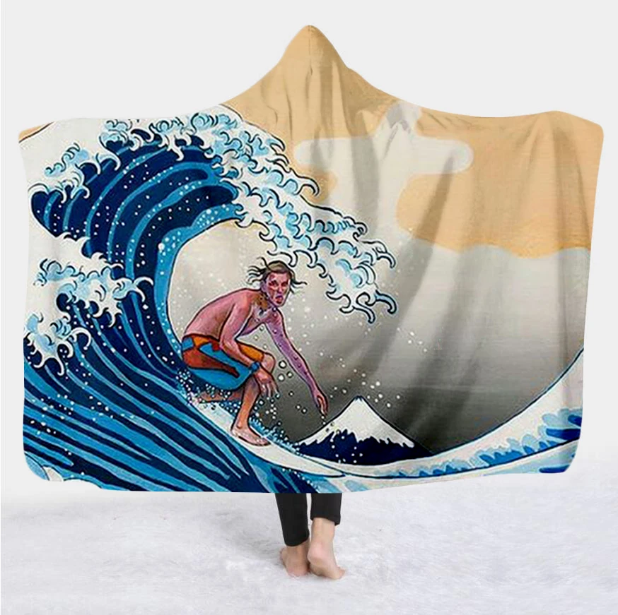 

Japanese Famous Paintings The Great Wave Blanket Hooded Blanket 3D full print Wearable Blanket Adults men women Blanket style-3