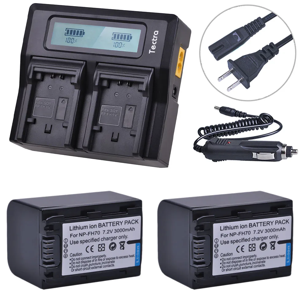 2Pcs 3000mAh NP-FH70 NP FH70 NPFH70 Camera Battery +LCD Rapid Charger for Sony NP-FH30 Cyber-shot DSC-HX1 Alpha DSLR-A230 Series