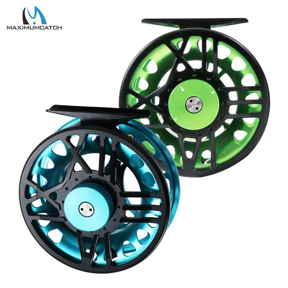 

Maximumcatch TimeFly 5/6/7/8wt Fly Reel CNC Machined Cut Aluminum Disc Drag System Fly Fishing Reel Blue/Green Color