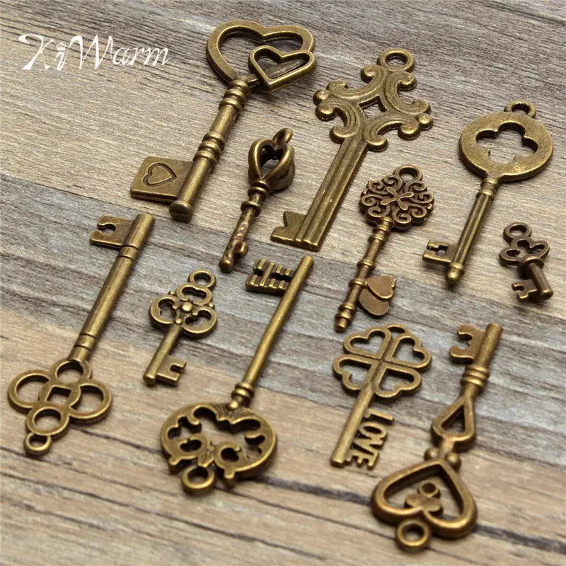 KiWarm Dedicate Set 11Pcs Antique Vintage Old Look Bronze Skeleton Keys Fancy Heart Bow Pendant DIY Decor Metal Crafts