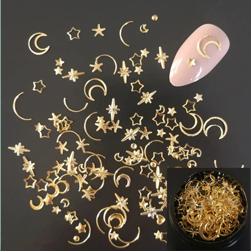 

1 Box Moon Stars Nail Art Rivets Stud Multi Mental Decals diy Tips Manicure Charms UV Gel 3D Nail Decorations Perfect Nailart