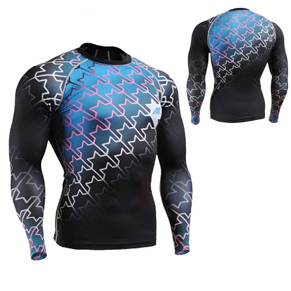 

Men`s Long Sleeve Technical Graphic Rash Guards Fitness Sports Compression Tights Quick Dry MMA Gym Crossfit Yoga Running Shirts