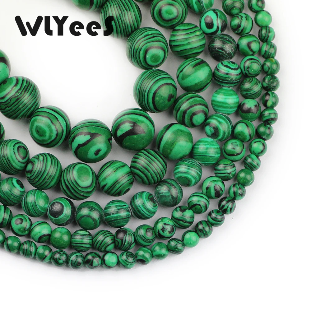 WLYeeS Synthetic green Malachite beads round stone 4-12mm loose bead jewelry bracelet making DIY ball accessories 15inch Strand