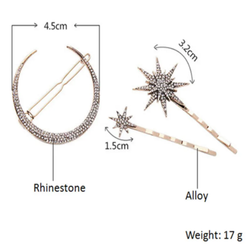 1 Pcs Fashion Girl White Crystal Rhinestones Hairpin Star Moon Round Shape Women Hair Clips Barrettes Hair Styling Accessories