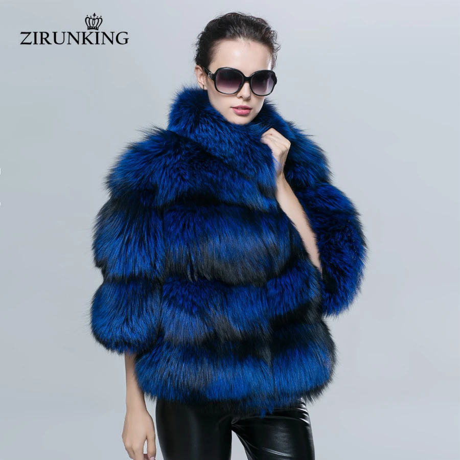 

ZIRUNKING Natural Women's Real Silver Fox Fur Coat Luxury Thick Stand Collar Shuba Female Full Fur Winter Warm Jacket ZC1610