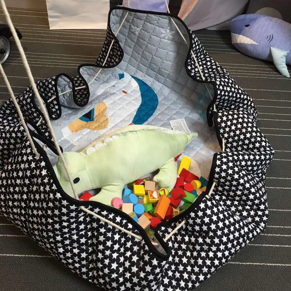 Kid Bedroom Baby Play Mat Portable Toy Storage Bag Children Cartoon Round living Room Rug Carpet Outdoor Picnic Blanket