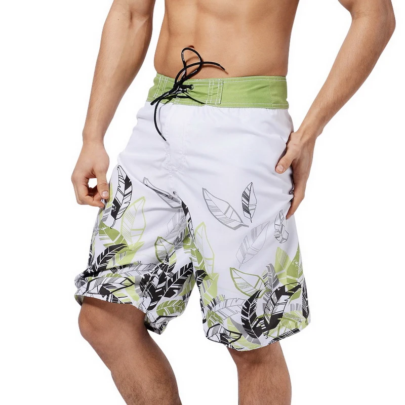 

Summer Surf Board Long Shorts Men Swimwear Sunga Green Leaf Print Swimsuit Men Swim Trunk Shorts Briefs Beach Leisure Pants