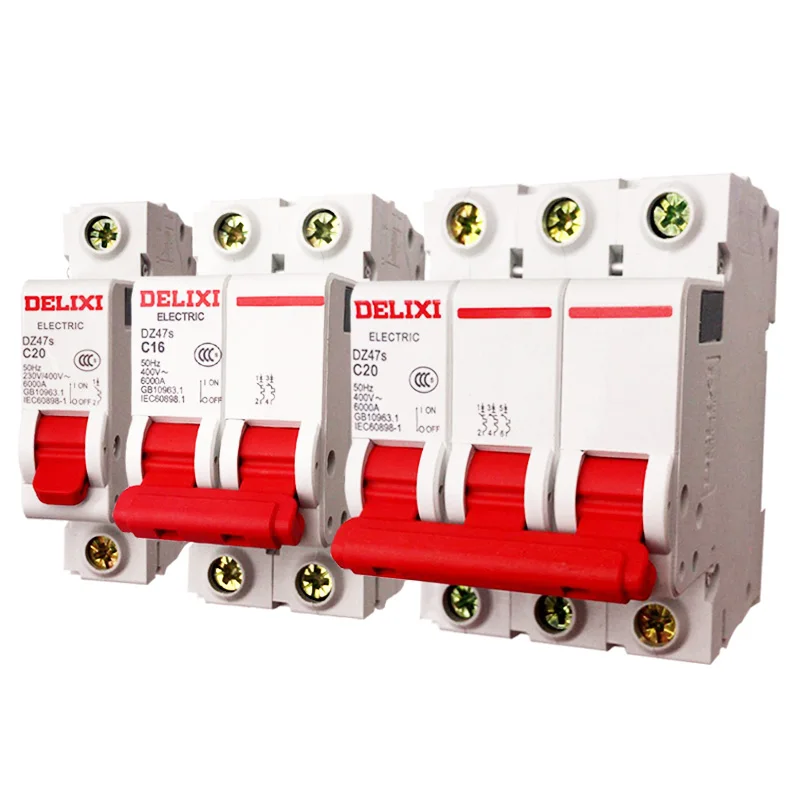 1Pc Miniature Circuit Breaker MCB DZ47S DELIXI 1P 2Pole 3Pole Overload Air Switch 1A 2A 3A 4A 6A 10A 16A 20A 25A 32A 40A 50A 63A