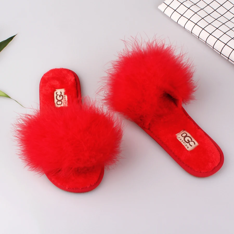 Plush TPR slides slippers house summer flat indoor black female ladies shoes women bedroom furry spring pink 2018 designer slip