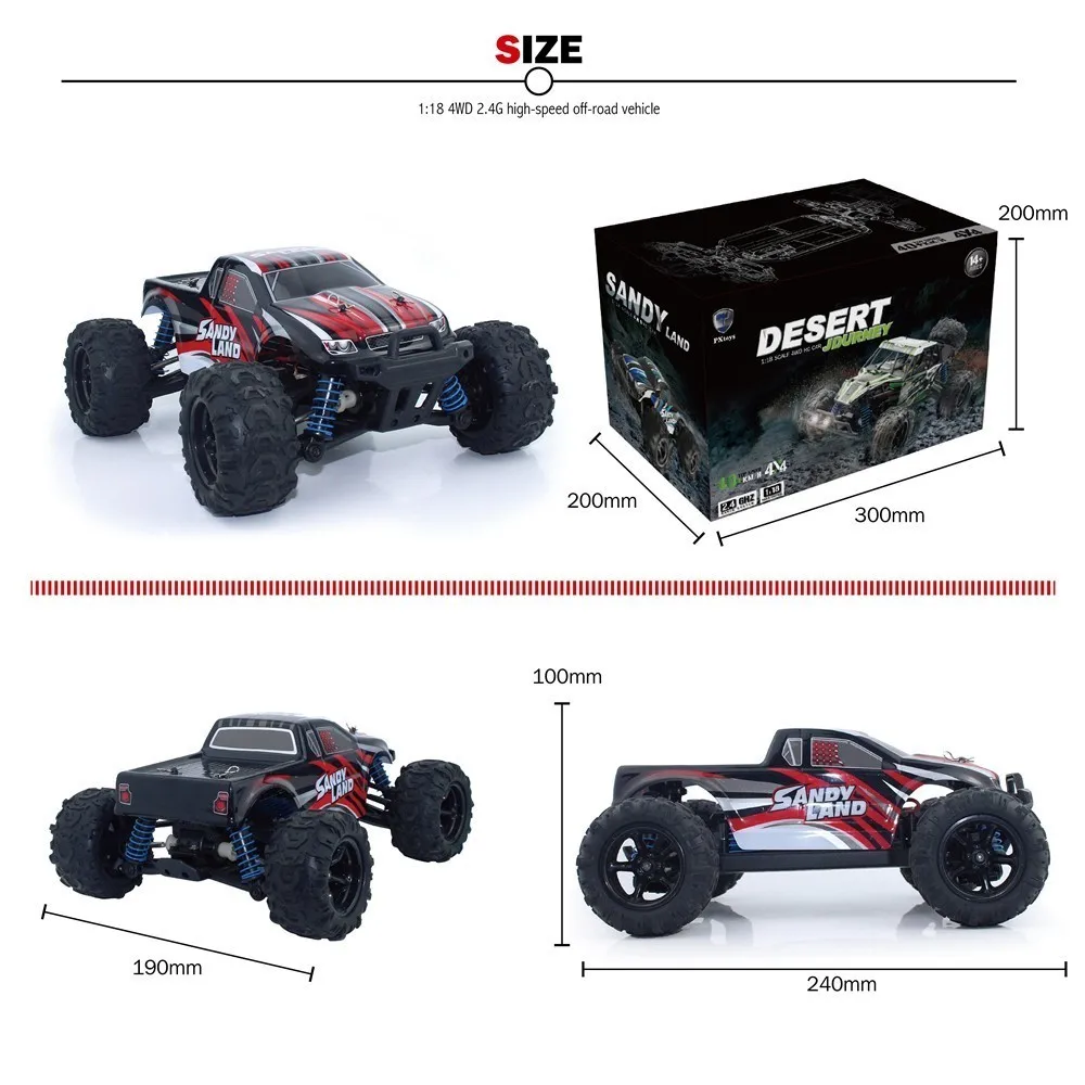 2.4GHz 40 KM/h 4WD RC سيارة عالية السرعة على الطرق الوعرة شاحنة بيك اب 1:18 الكهربائية الانجراف سباق سوبر قوية تخفيف الضغط امتصاص الصدمات