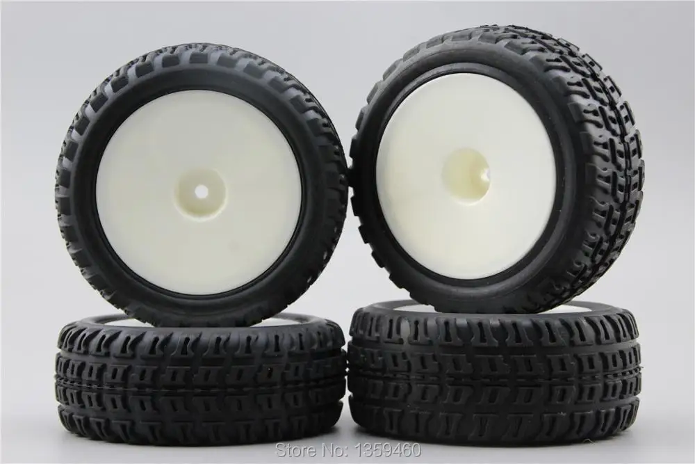 4pcs 1/10 Buggy Off Road Tire Tyre Front&Rear Dish White Wheel Rim Fit for 1:10 4WD Buggy Car 1/10 Tire 25024+27009