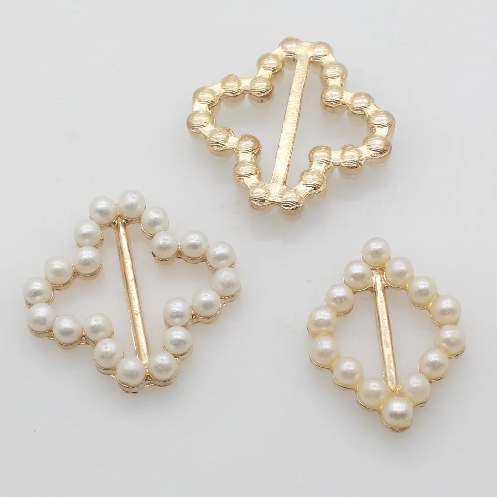 New 10pcs/lot White Ivory Pearl Ribbon Buckles Metal Slider invitations decoration for Wedding Card Hair Craft Accessories