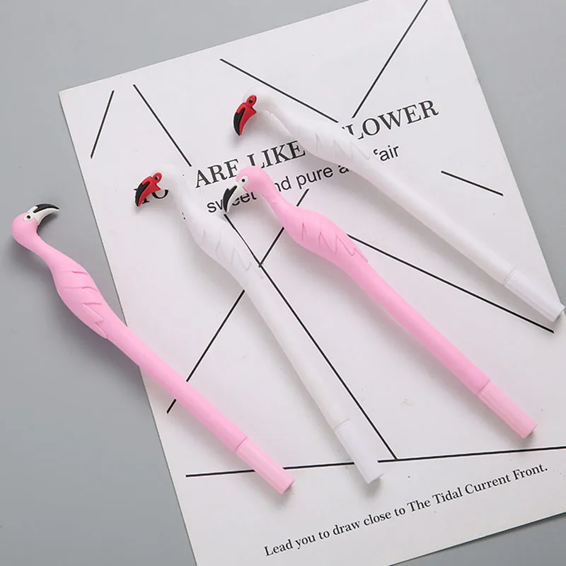 1PCS Creative Kawaii Cute Pink White Flamingo Soft Gel Pen Student Stationery Pen for Office School Supplies Fine Point 0.5mm