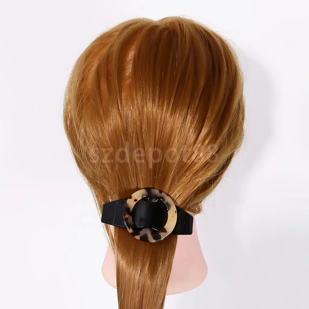 Women Leopard Pattern Black Spring Fastening Hair Pin Barrette Clip