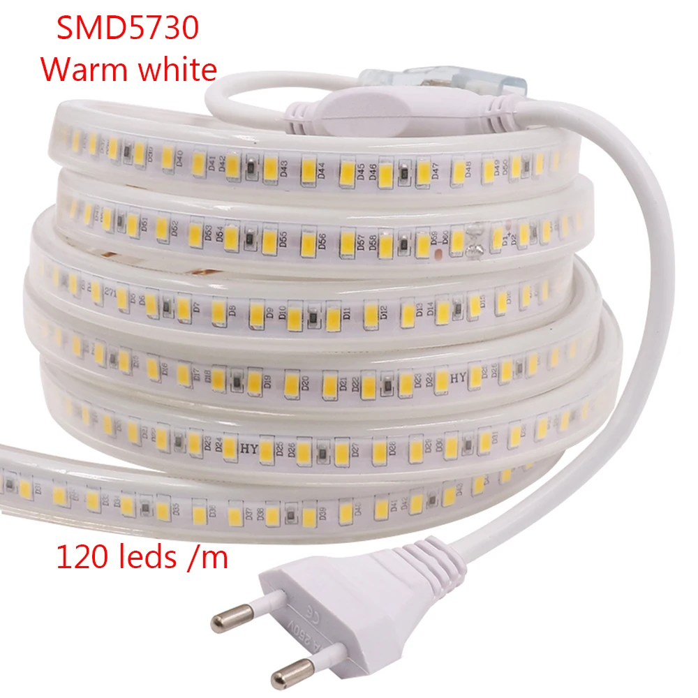 220V ledes csík ligh SMD 5730 2835 5050 5630 180led 60led Vízhatlan esőköpény ledes Szegőszalag kötelet ligh RGB Felmelegedés Fehérítőszer haza dekorációs Világítás