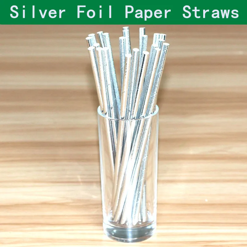 100 Pcs Pick Colors Plain Metallic Silver Foil Paper Straw,Solid Silver Paper Drinking Straws,Wedding,Christmas,Party,Cheap,Bulk