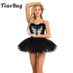 TiaoBug Women Ballet Tutu Leotard Dress White Black Swan Costume Ballet Leotards Adult Sleeveless Sequined Stage Dance Costumes