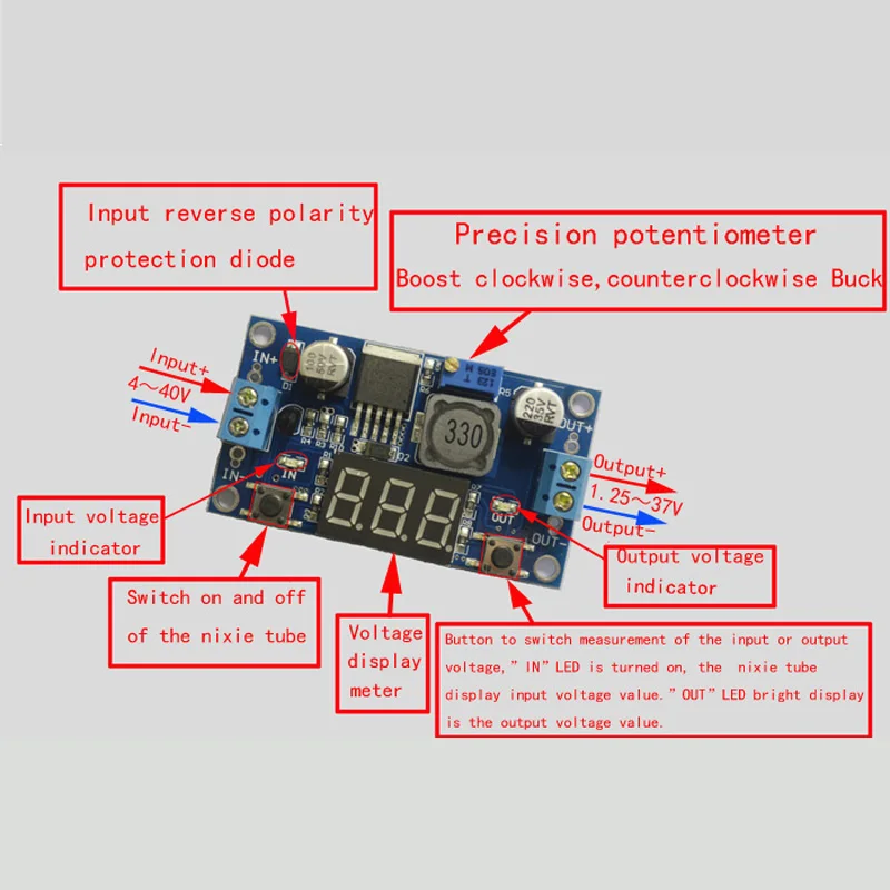 LM2596  Step-down Power Module  DC 4.0~40 to 1.3-37V Adjustable + LED Voltmeter