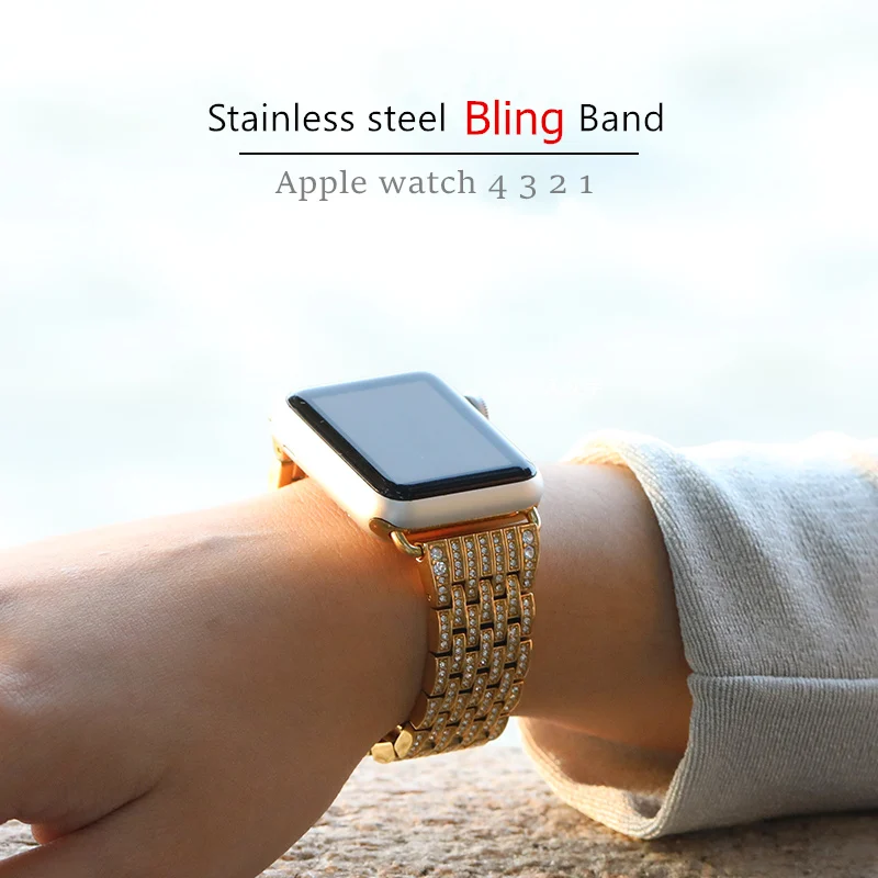 Bling strap for Apple watch band 40mm 44mm iWatch band 38mm 42mm Diamond stainless steel bracelet Apple watch series 6 5 4 3 se