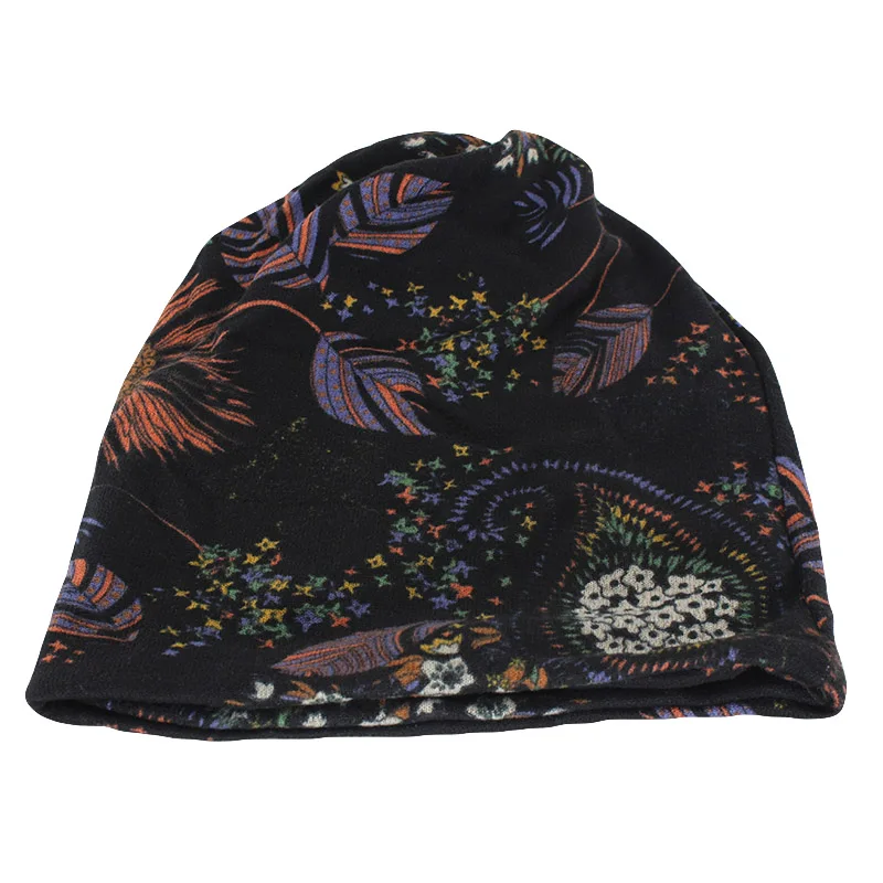 New Fashion Hat For Women\'s Autumn Warm Beanies Skullies Adult Lady Floral Gorros Double Used Hats Scarf High Quality Bonnet