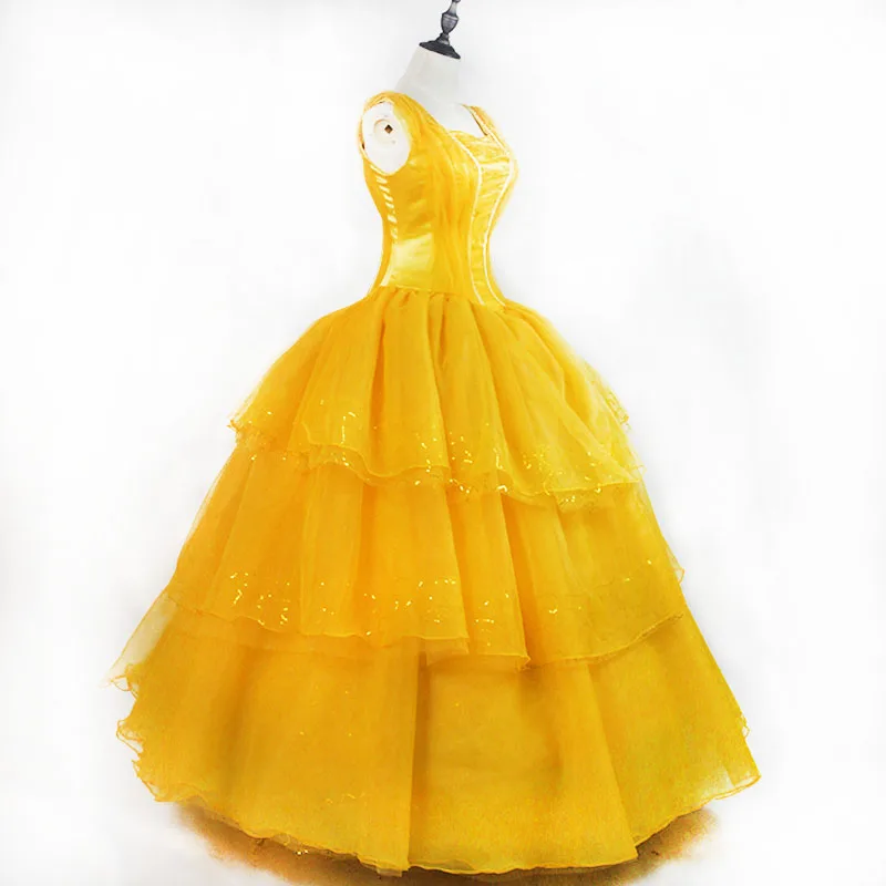 Schönheit und das Biest Kostüme Prinzessin Belle Kleider Erwachsenen Phantasie Cosplay Halloween Kostüm für Frauen gelbe Fantasien Kleid