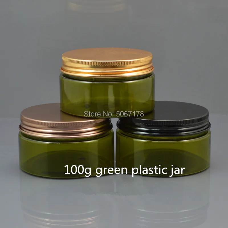 

Green Plastic Bottles Cosmetics Jar With Aluminum Lids Empty Cosmetic Containers Makeup Powder Case Nail Art Jewelry Storage Box