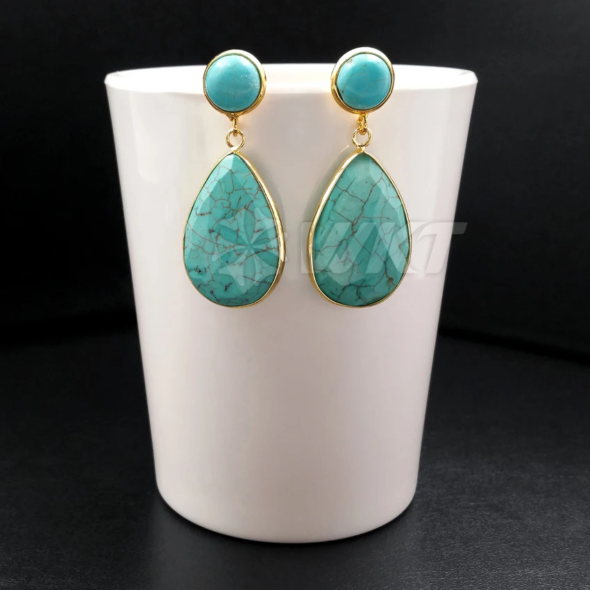 WT-E385 WKT Wholesale Amazing Natural Stone For Lady Jewelry Teardrop Shape Elegant Drop Earrings women gifts