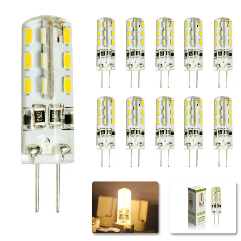 10ชิ้น/ล็อต G4 DC12V AC220V 2W หลอดไฟ LED 24ดวง SMD 3014โคมไฟข้าวโพด Led สำหรับโคมไฟคริสตัล LED spotlight หลอดไฟสีขาวเย็น