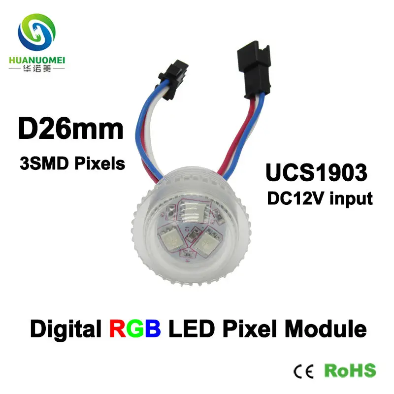 

Полноцветная светодиодная лампа UCS1903 26 мм пикселей 3 светодиода s 5050 smd rgb для цифрового модуля, вход постоянного тока 12 В, Водонепроницаемая IP67, прозрачная крышка