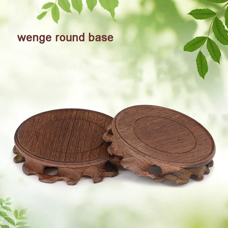 Wenge Circular teapot vase buddha statue incense burner stone base solid wood mahogany crafts bracket bracket