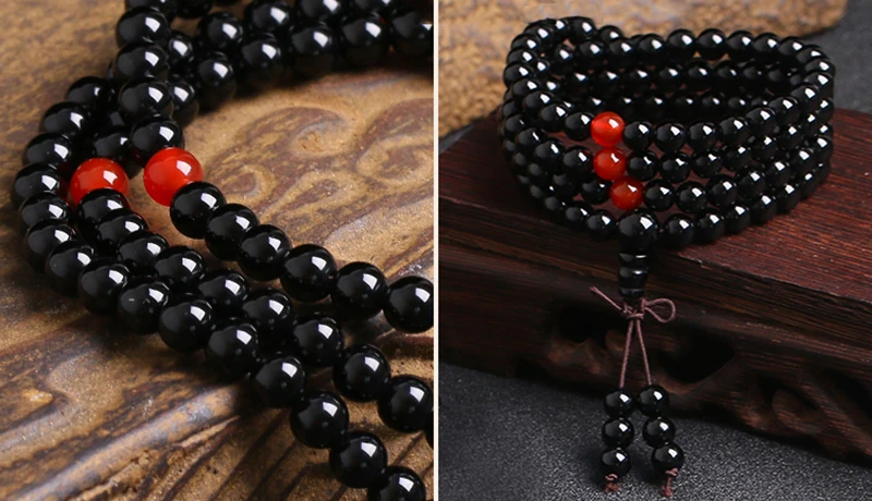 Black Obsidian Bracelet Carnelian 108 Beads Stretch Bracelets 6mm Buddhist Mediation Prayer Beads Mala Fashion Woman Bracelets