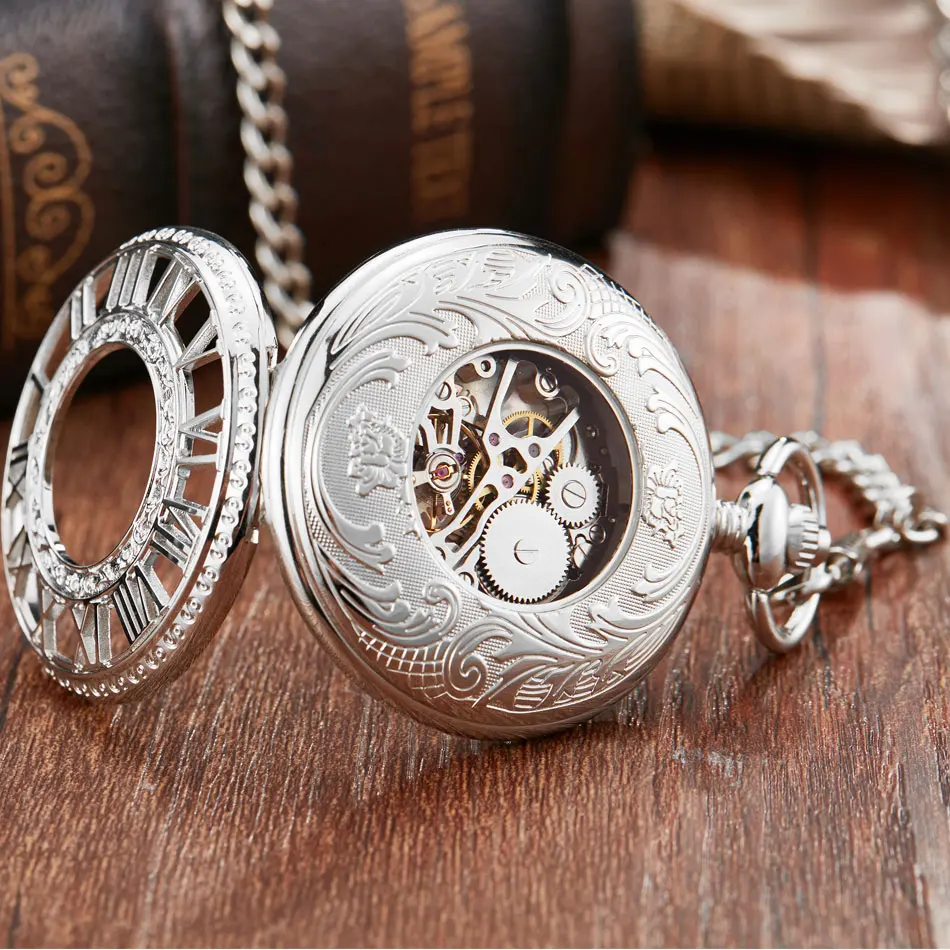 Steampunk scheletro orologio da tasca meccanico uomo donna antico marchio di lusso collana tasca e Fob orologi catena orologio maschile femminile