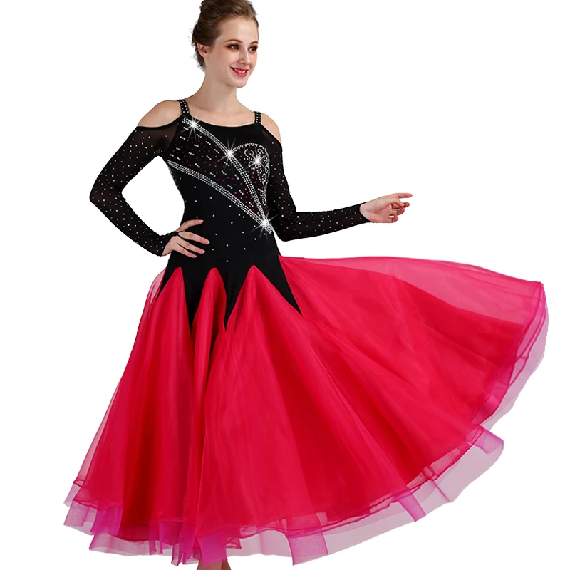 CACARE-vestidos de competición de baile de salón personalizados, con diamantes de imitación de flamenco, vestido de baile estándar, D0973, manga de malla