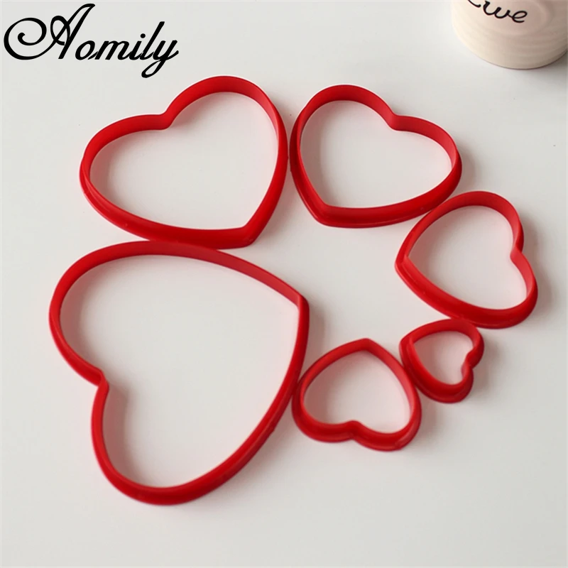 Aomily 6pcs/Set Lovely Heart Cookies Cutter 6 Size Sweet Love Cake Pastry DIY Mould Baking Tools Stainless Steel Baking Tools