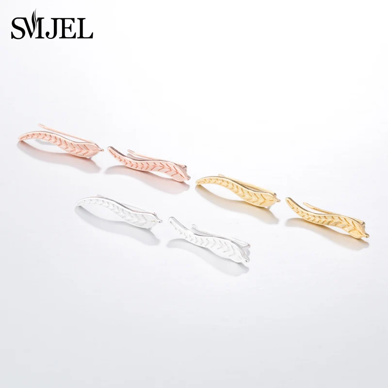 SMJEL 2024 Fashion Feather Women Earrings Boho Long Vintage Leaf Stud Earrings Ear Cuff Jewelry Accessories Gift Dropshipping