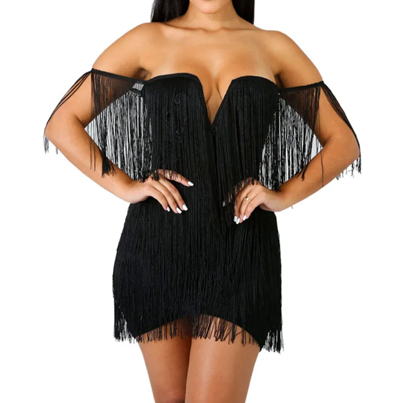 2025 Summer new women sleeveless strapless bandage dress sexy bodycon tassel evening party black white dresses vestido